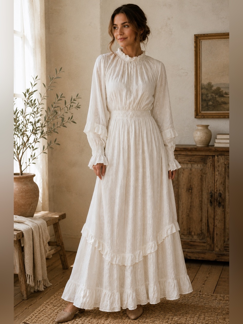 Ivy City Co White Embroidered Prairie Maxi Dress Cottagecore Victorian XXL - Picture 1 of 14